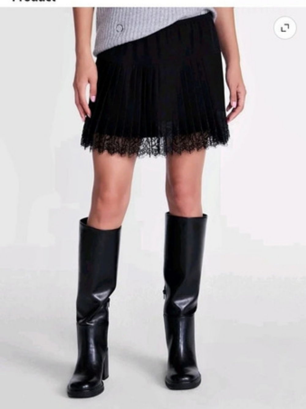 2 Pleated Lace Trim Mini Skirt in Black and Cream
